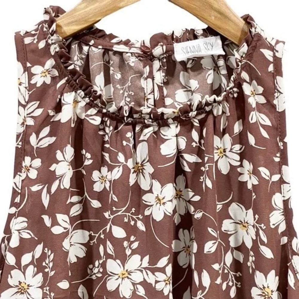 Sienna Sky Womens Brown Floral High Ruffle Neck Side Tie Blouse XS 02CT3687W - Picture 5 of 8
